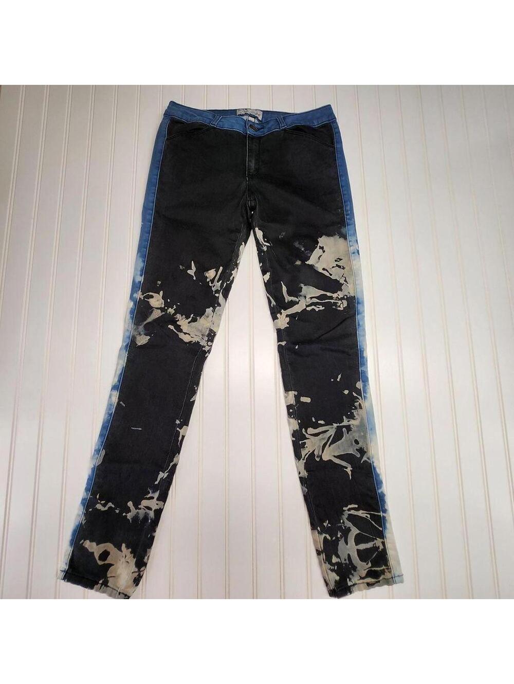 Vintage Havana Bleached Black Denim Jeans Light Blue Side Stripe Artsy Unique